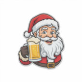 Kerstman Drinkende Bier Kerst Grafiek Sticker (Voorkant)