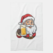 Kerstman Drinkende Bier Kerst Grafiek Theedoek (Verticaal)