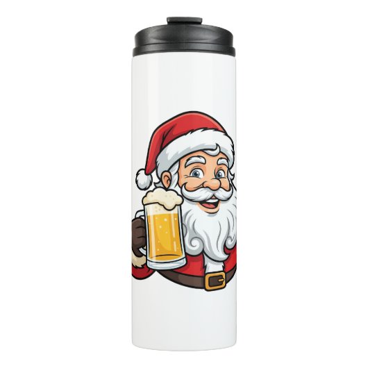 Kerstman Drinkende Bier Kerst Grafiek Thermosbeker (Voorkant)