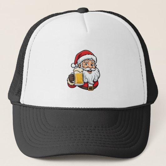 Kerstman Drinkende Bier Kerst Grafiek Trucker Pet (Voorkant)