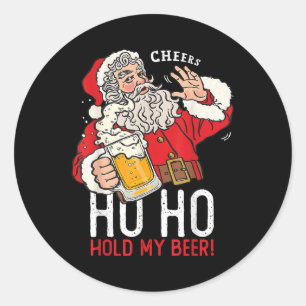 Kerstman drinkt bier Ho Ho hou mijn bier vast Funn Ronde Sticker