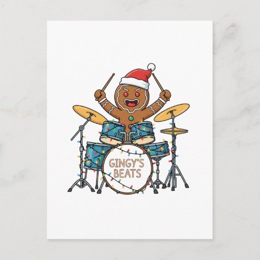 Kerstman Drummer Grappig Kerstfeest Rock Kerstmis Briefkaart (Voorkant)