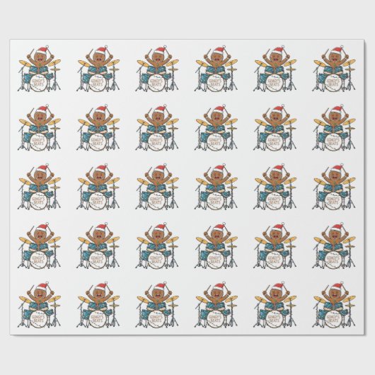 Kerstman Drummer Grappig Kerstfeest Rock Kerstmis Cadeaupapier (Vlak)