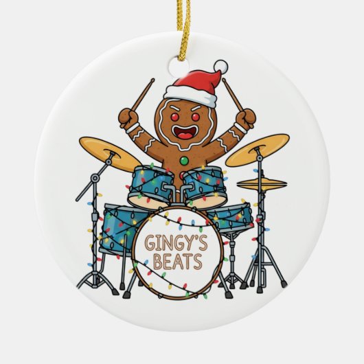 Kerstman Drummer Grappig Kerstfeest Rock Kerstmis Keramisch Ornament (Voorkant)