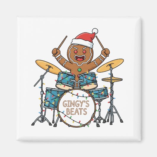 Kerstman Drummer Grappig Kerstfeest Rock Kerstmis Magneet (Voorkant)