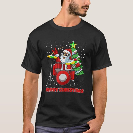 Kerstman Drummer Kerstmis Pyjama X Mas Drum Speler T-shirt (Voorkant)