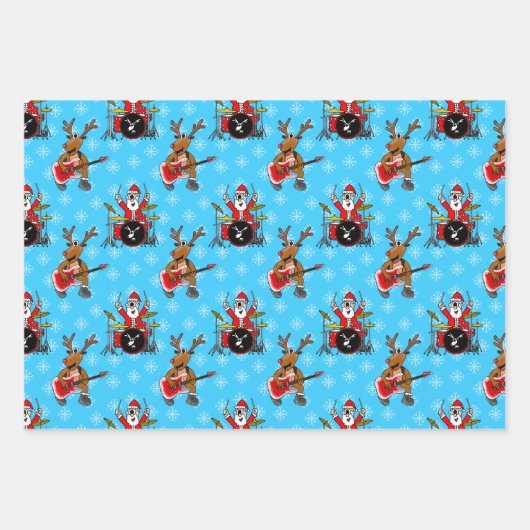 Kerstman Drums Rudolf Gitaarpatroon Inpakpapier Vel (Voorkant)