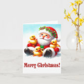 Kerstman Ducklings Kerstmis Kaart (Gele Bloem)