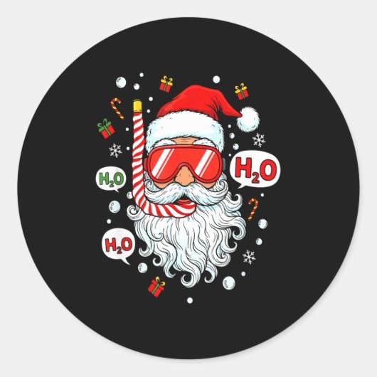 Kerstman Duikuitrusting Grappige Duiker Kerstmis Ronde Sticker (Voorkant)