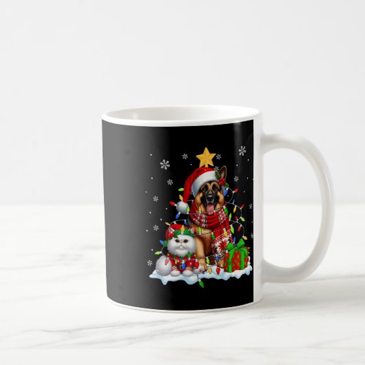 Kerstman Duitse Herder met Elf Kat Kerstlicht Koffiemok (Rechts)