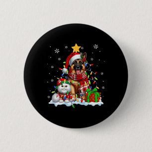 Kerstman Duitse Herder met Elf Kat Kerstlicht Ronde Button 5,7 Cm