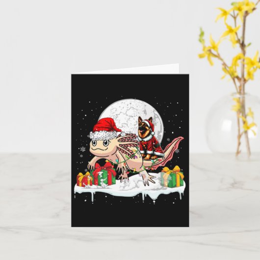 Kerstman Duitse herder rijden Axolotl Kerstmis Eig Kaart (Gele Bloem)