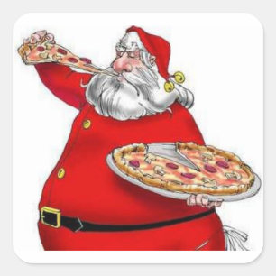 kerstman Eating Pizza Vierkante Sticker