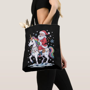 Kerstman Eenhoorn Kerstmis Regenboog Lichtjes Kers Tote Bag