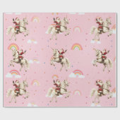 Kerstman & Eenhoorn Kerstvakantie Roze Regenbogen Cadeaupapier (Vlak)