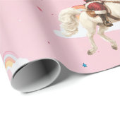 Kerstman & Eenhoorn Kerstvakantie Roze Regenbogen Cadeaupapier (Rol Hoek)