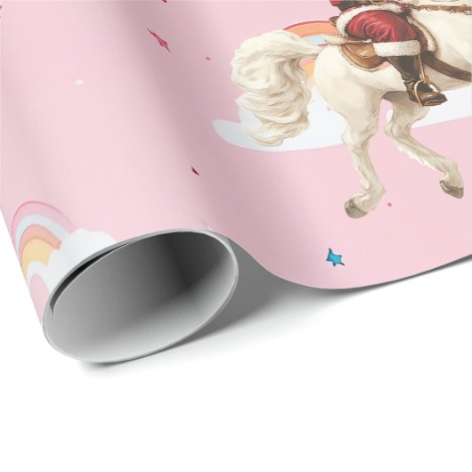 Kerstman & Eenhoorn Kerstvakantie Roze Regenbogen Cadeaupapier (Rol Hoek)