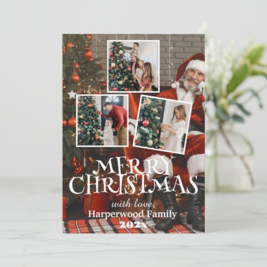 Kerstman eenvoudig elegante familie kerst Foto Feestdagenkaart (Staand voorkant)