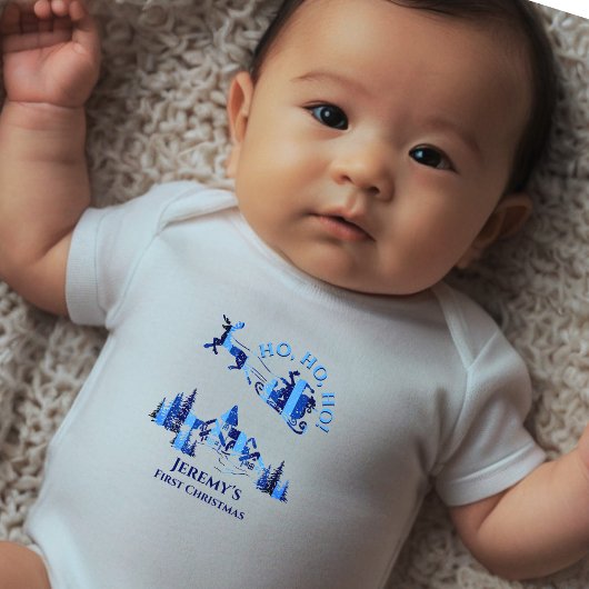 Kerstman Eerste Kerstmis Blauw Naam Toevoegen Romper