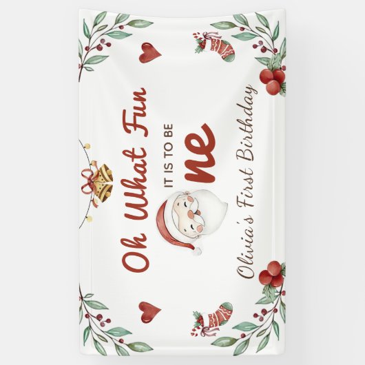 Kerstman eerste verjaardag banner (Verticaal)