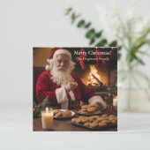 Kerstman eet koekjes feestdagenkaart (Staand voorkant)
