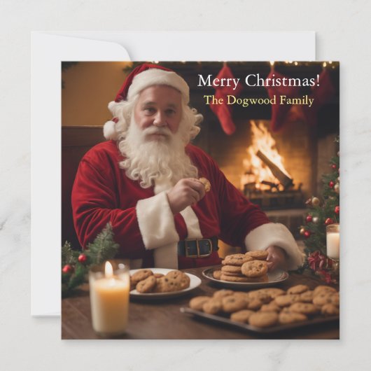 Kerstman eet koekjes feestdagenkaart (Voorkant)