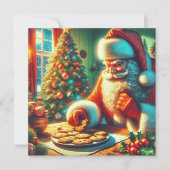 Kerstman eet koekjes in vintage stijl feestdagenkaart (Voorkant)