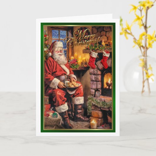 Kerstman eet koekjes kaart (Gele Bloem)