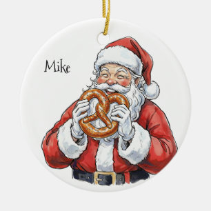 Kerstman eet Philly Zachte Pretzel Keramische Vers Keramisch Ornament