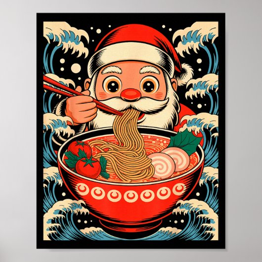 Kerstman eet Ramen Noedels Japanse Kerstmis Poster (Voorkant)