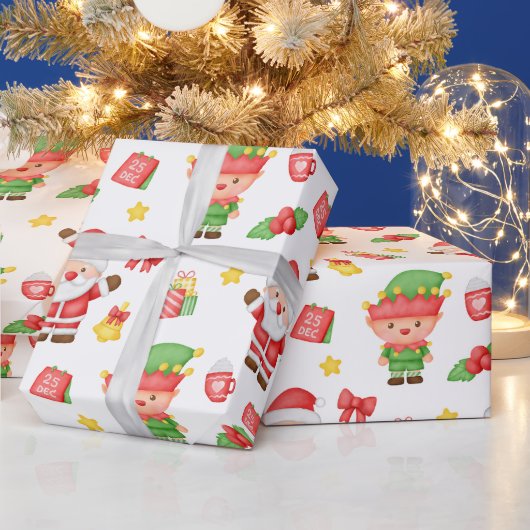 Kerstman, Elf en Decoraties  Cadeaupapier (Feestdagen)