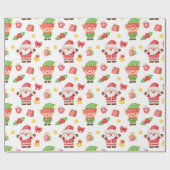 Kerstman, Elf en Decoraties  Cadeaupapier (Vlak)
