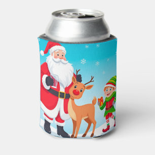Kerstman, Elf en Rendier in een Festieve Kerst Blikjeskoeler