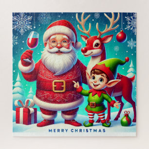 Kerstman, Elf en Rendier in een Festieve Kerst Legpuzzel