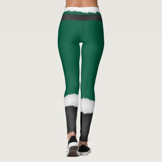 Kerstman Elf Green & White Bontlaarzen Kerstmis Leggings (Achterkant)