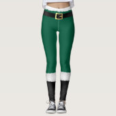 Kerstman Elf Green & White Bontlaarzen Kerstmis Leggings (Voorkant)
