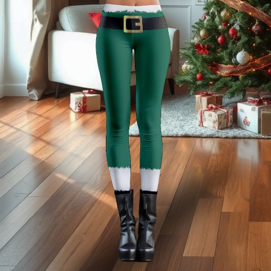 Kerstman Elf Green & White Bontlaarzen Kerstmis Leggings