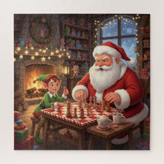 Kerstman & Elf schaakspel Kerstmis Legpuzzel (Verticaal)