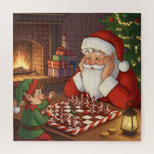 Kerstman & Elf schaakspel Kerstmis Legpuzzel (Verticaal)