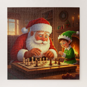 Kerstman & Elf schaakspel Kerstmis Legpuzzel