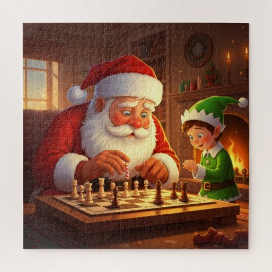 Kerstman & Elf schaakspel Kerstmis Legpuzzel (Verticaal)