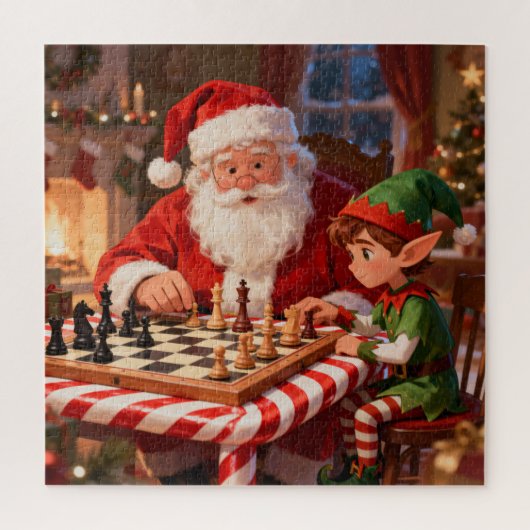 Kerstman & Elf schaakspel Kerstmis Legpuzzel (Verticaal)