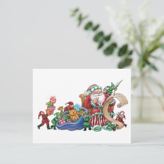 Kerstman, Elfen en Speelgoed Kerst Briefkaart (Staand voorkant)