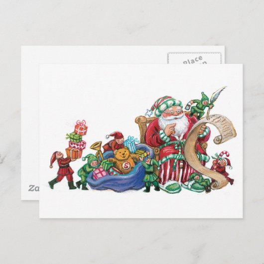 Kerstman, Elfen en Speelgoed Kerst Briefkaart (Voorkant / Achterkant)