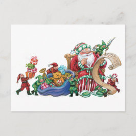 Kerstman, Elfen en Speelgoed Kerst Briefkaart