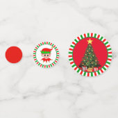 Kerstman & elfen op rood groen confetti (Achterkanten)