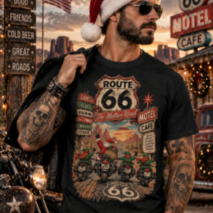 Kerstman & elfen op Route 66 – Vintage Kerst T-shirt
