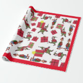 Kerstman Elfen rood glanzend inpakpapier (Uitgerold)