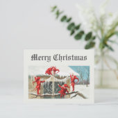 Kerstman elfen vintage briefkaart (Staand voorkant)