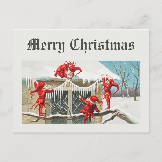 Kerstman elfen vintage briefkaart (Voorkant)